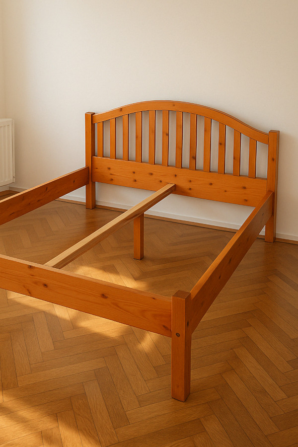 Un lit prêt à démonter durant un déménagement