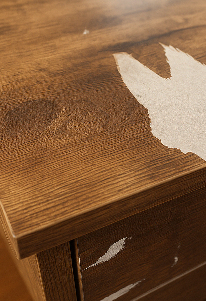 Meuble endommagé par ruban adhésif