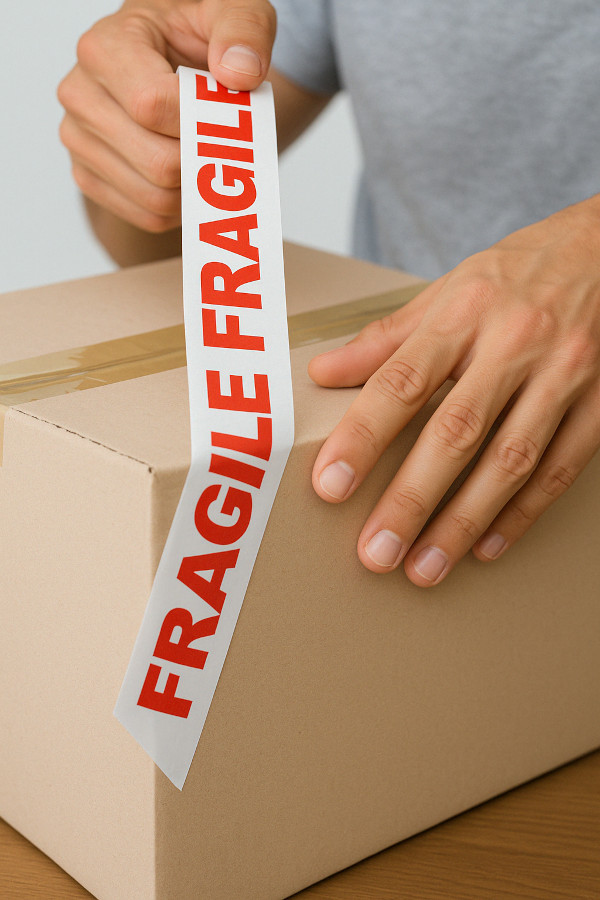 Articles fragiles dans des boîtes